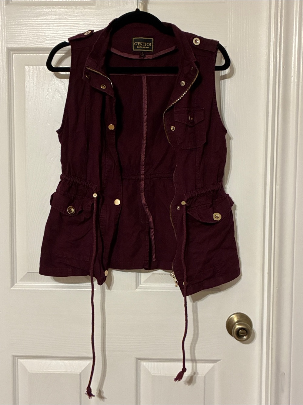 C'esttoi Women's Sleeveless Utility Vest - Wine